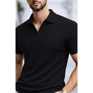 Polo Masculina Preta Premium Texrurizada Malha Encorpada Grossa Slim Elegante Moderna em Oferta na Shopee