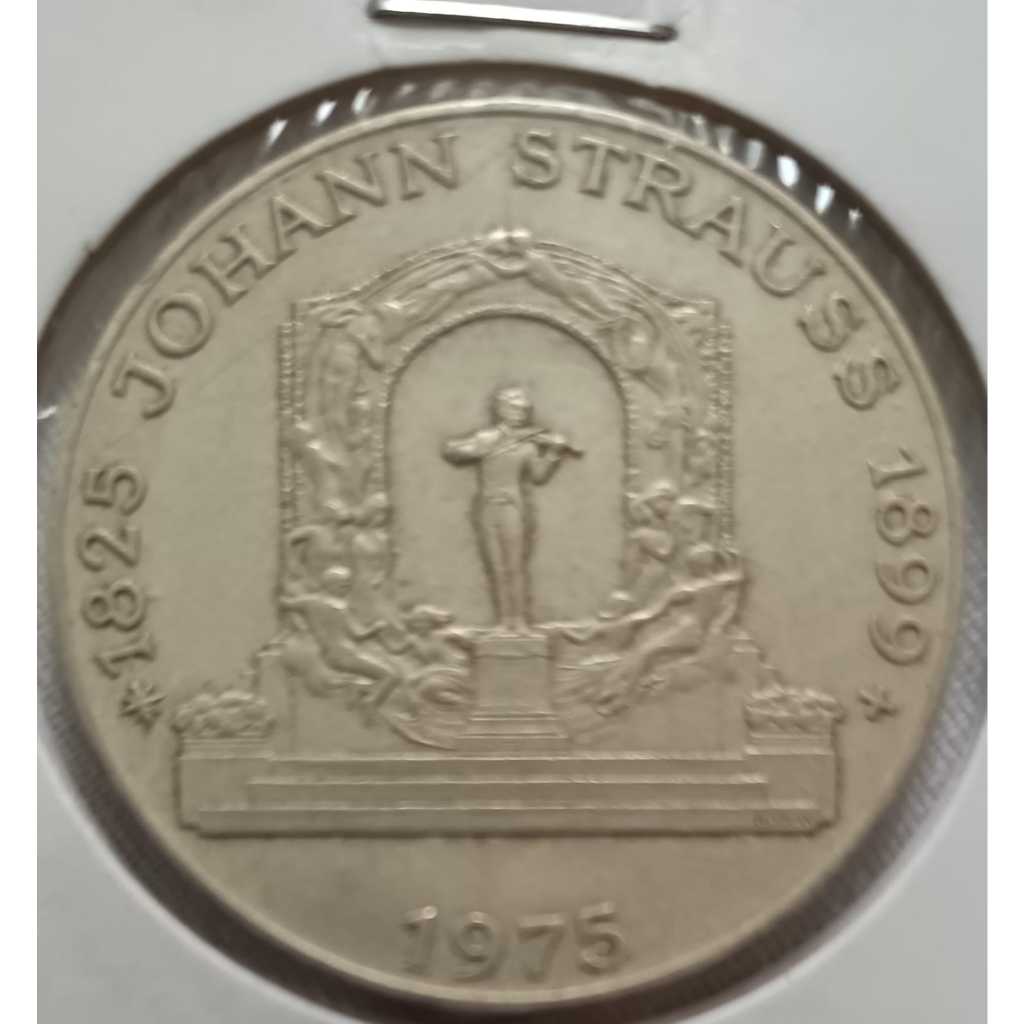 Moeda comemorativa ( para celebrar o 150º aniversário de Johann Strauss II) de 100 Schillings 1975 Áustria (Prata 640)