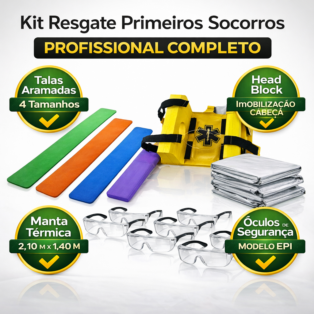 Kit Primeiros Socorros P/ Resgate Completo Tala Aramada Imobilizador Óculos Manta Térmica