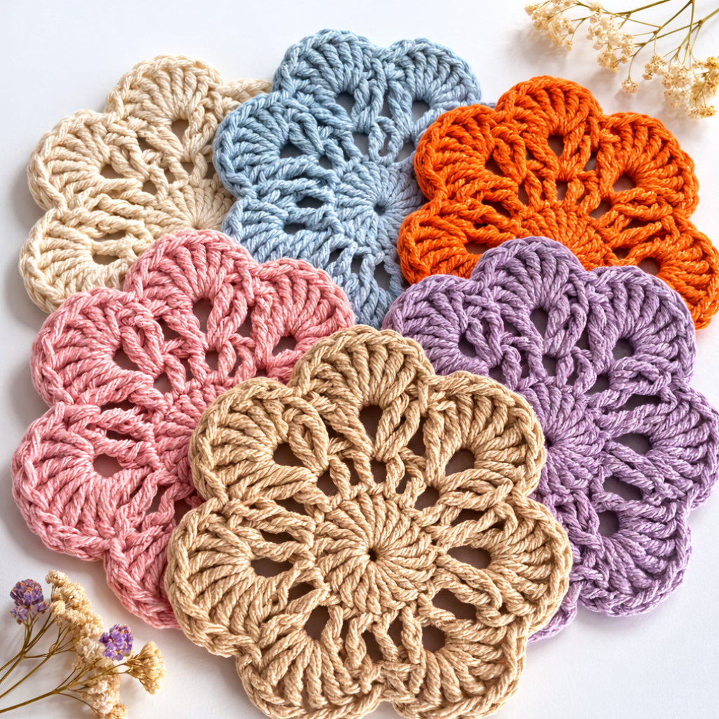 Kit Porta Copo Crochê 10 cm – 2, 4 ou 6 Unidades | Descanso de Copos Colorido | Feito a Mão