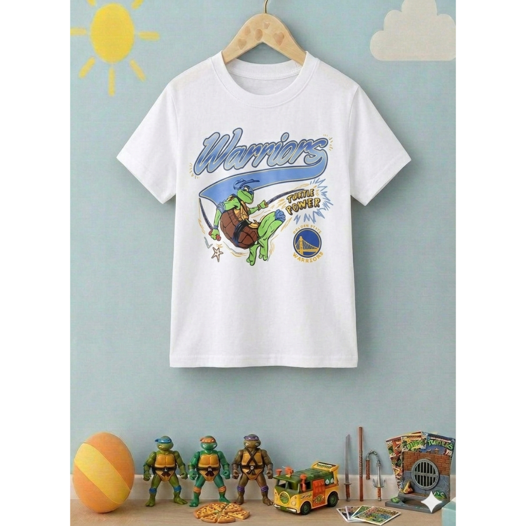 Camiseta Adulto e Infantil NBA Golden State Warriors As Tartarugas Ninja Leonardo  - Pizza – Camisa Estampa Personagens