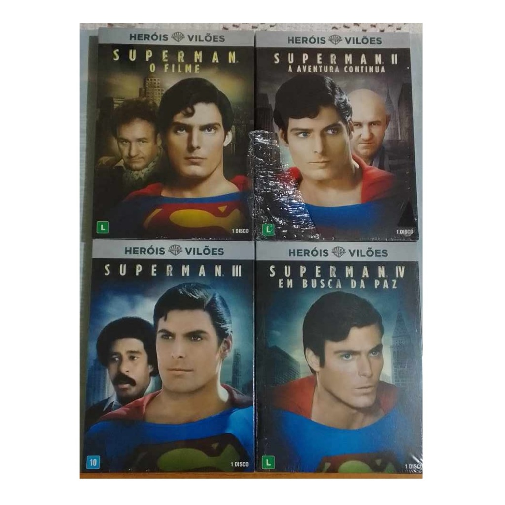DVD - COLEÇÃO SUPERMAN 1,2,3 e 4 - EDIÇÃO ESPECIAL COM LUVA LACRADOS - DUBLADOS - WARNER