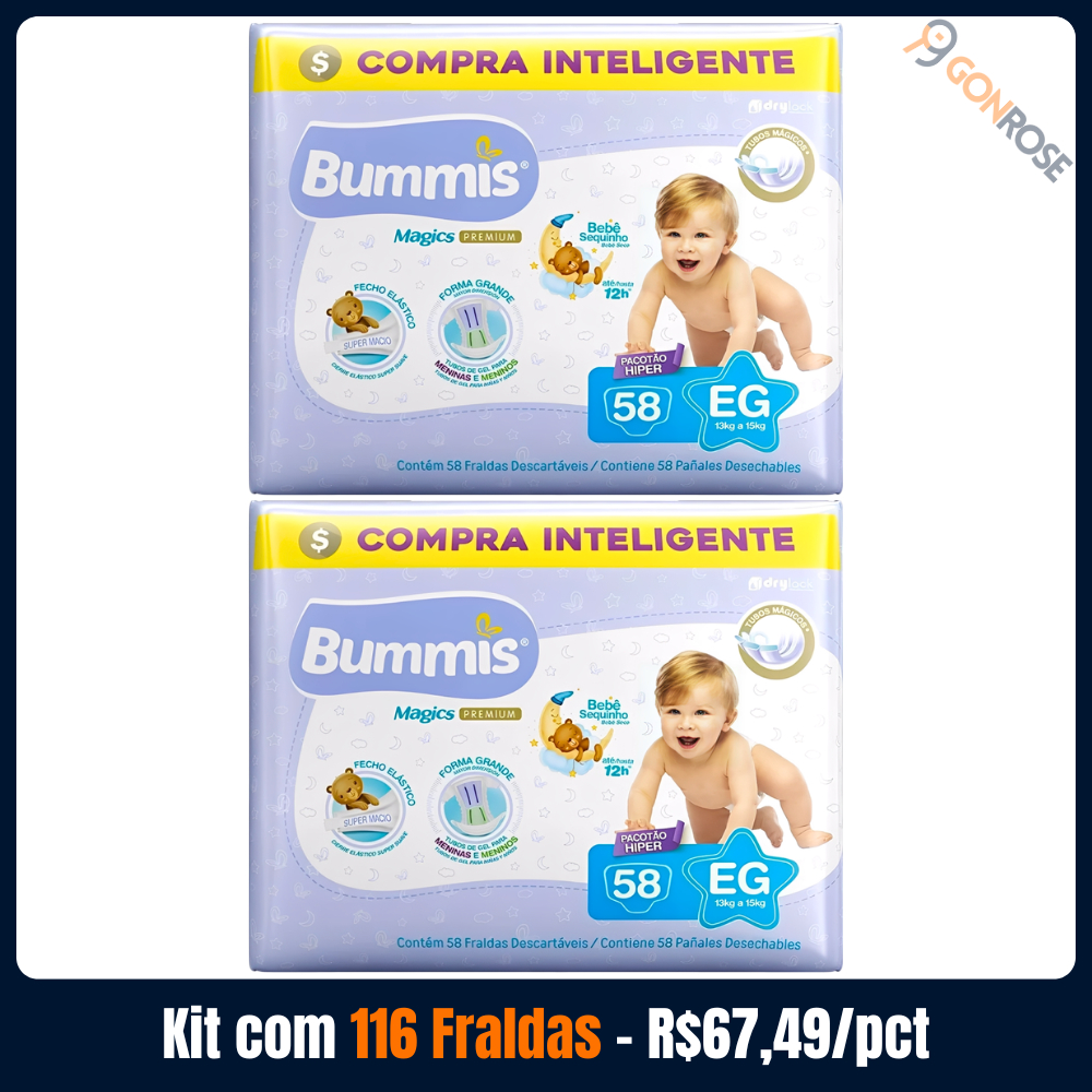 2 Capricho Fralda Bummis Magic Premium Hiper XG (EG) 58 unidades cada (kit)