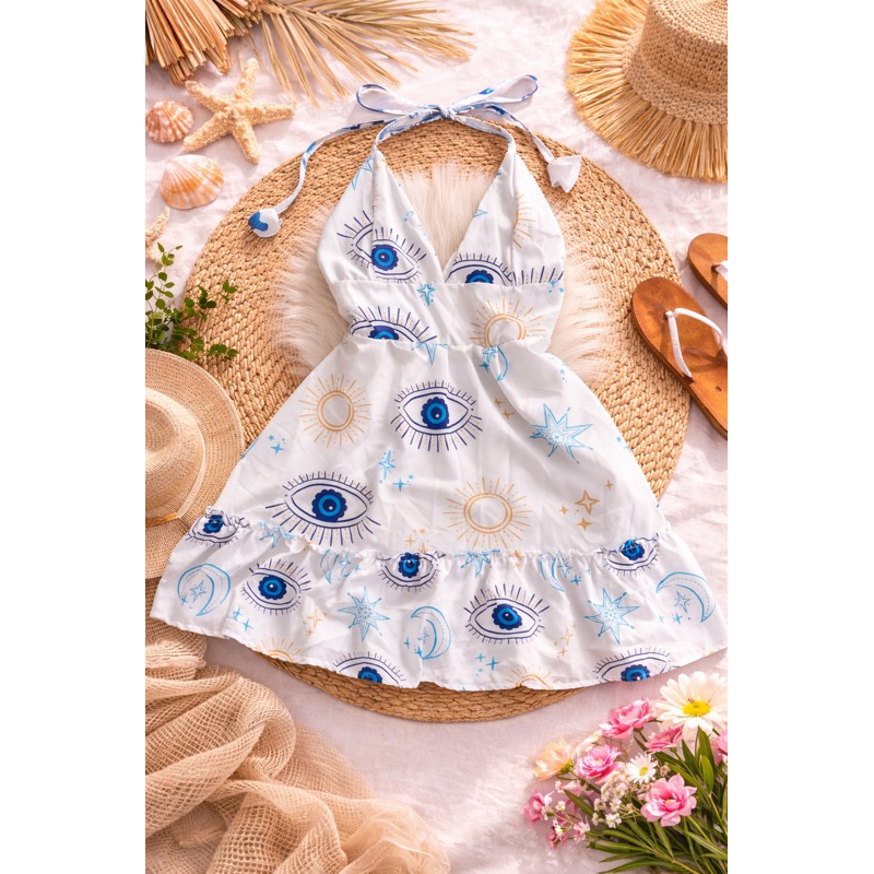 vestido feminino curto rodado estampado  amarração nas costas com alcinha regulável  estampado floral em Oferta na Shopee