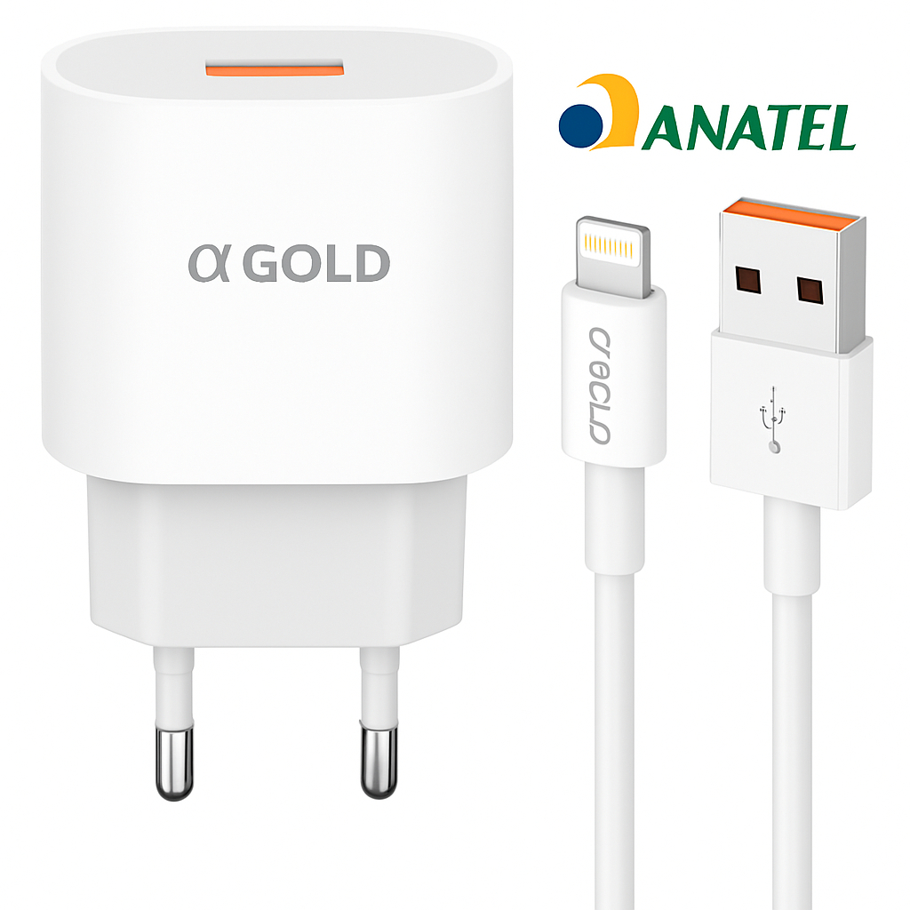 Carregador Turbo AGold 6.1A 30w IPhone 8 Plus X Xr 11 12 13 14 Pro Max USB (iOS)  Lightning 1metro
