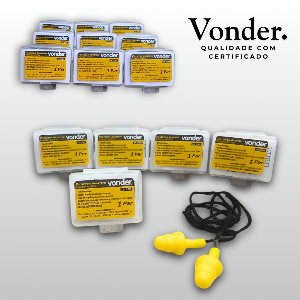 Protetor Auditivo Auricular Vonder EPI Plug 12DB Copolímero C/ Cordão de Algodão Ouvido