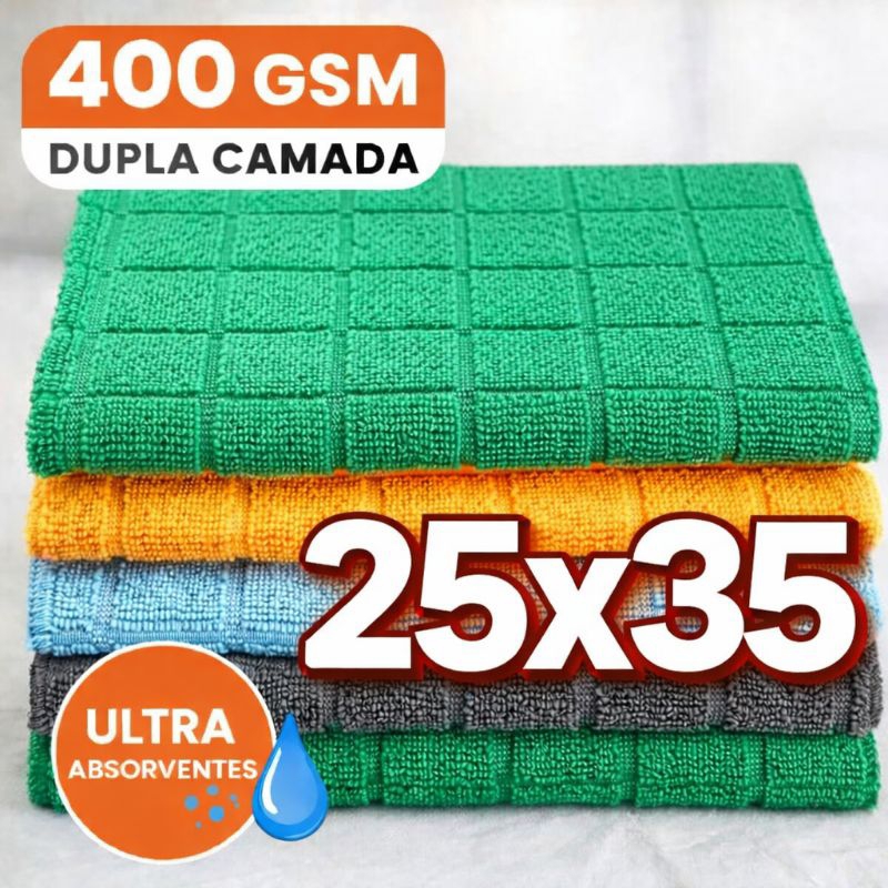 Kit 4 ou 6 Panos 400 GSM Microfibra Premium Dupla Camada 35x25cm - Alta Absorção