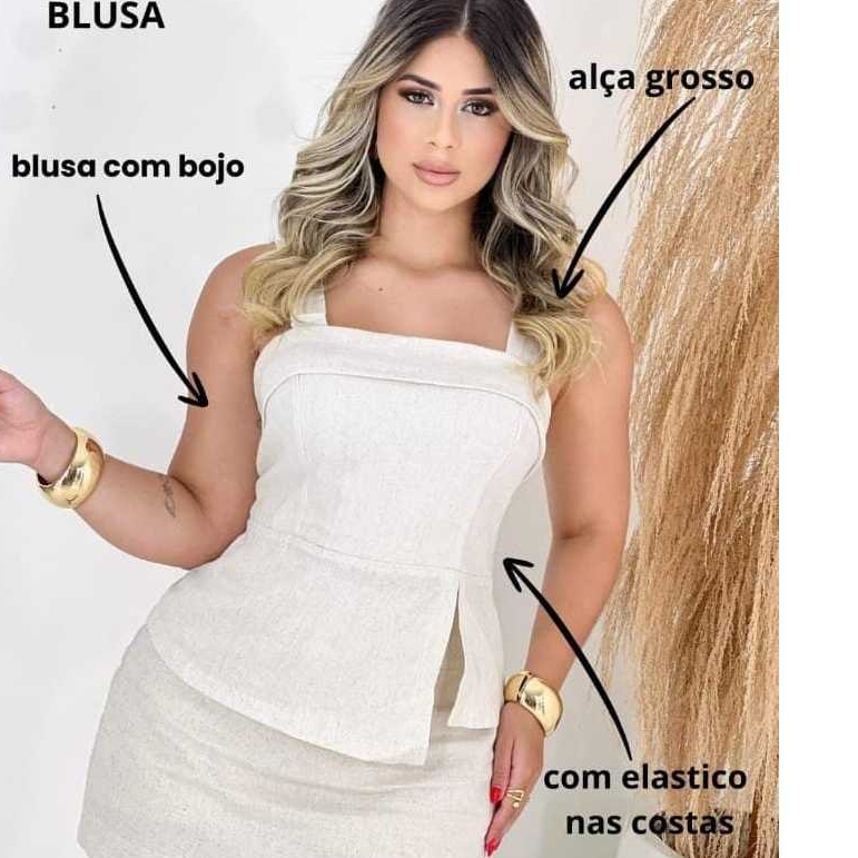 Blusa Peplum Feminina Tecido Linho luxo tem bojo e elastico nas costas