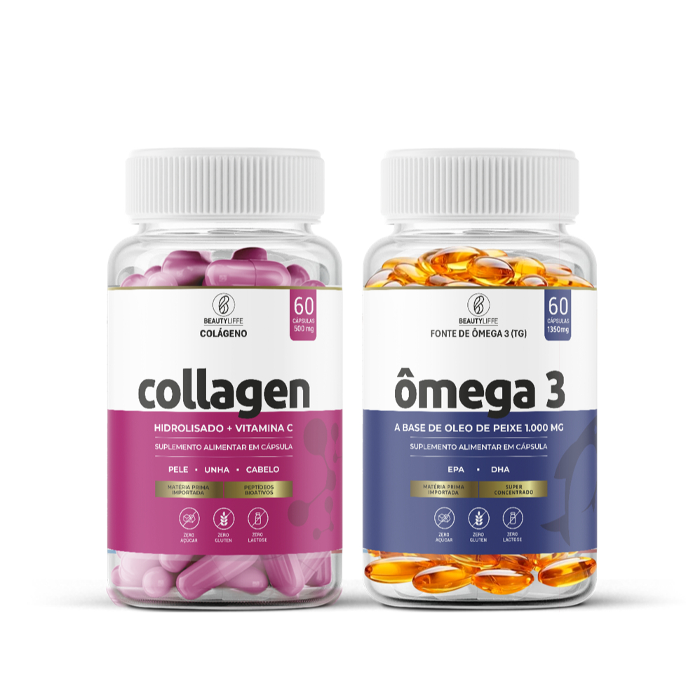 Kit Colágeno Hidrolisado com Vitamina C 60 Caps + Ômega 3 60