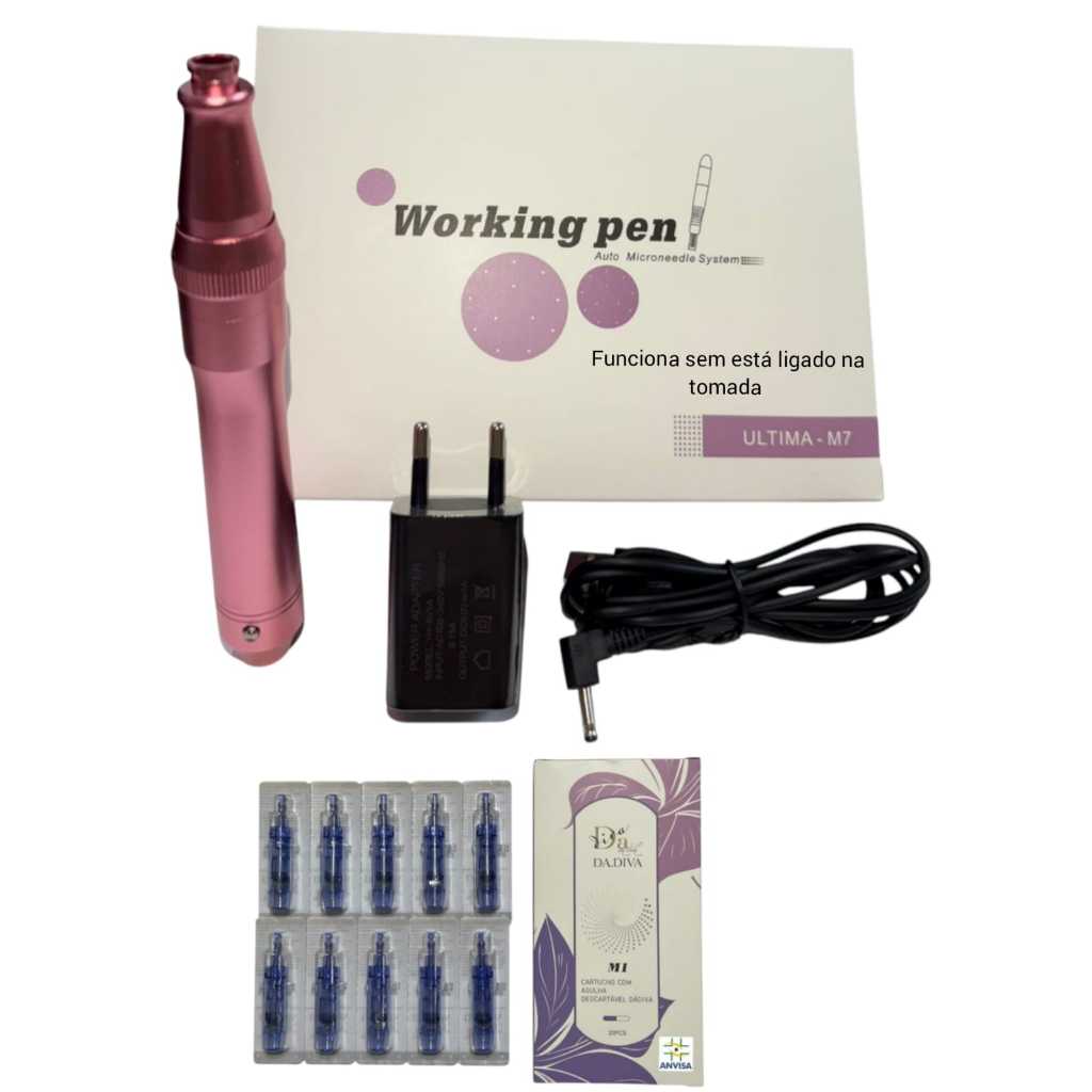 Dermapen Working Pen M7 Sem Fio recarregavel + 10 Cartucho Com Anvisa