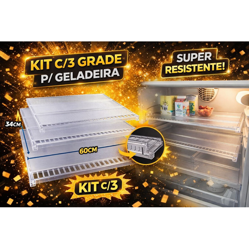 Kit 3 Prateleira Geladeira Refrigerador Grade Continental Mabe Bosh GE Rcct 440/470/480/490