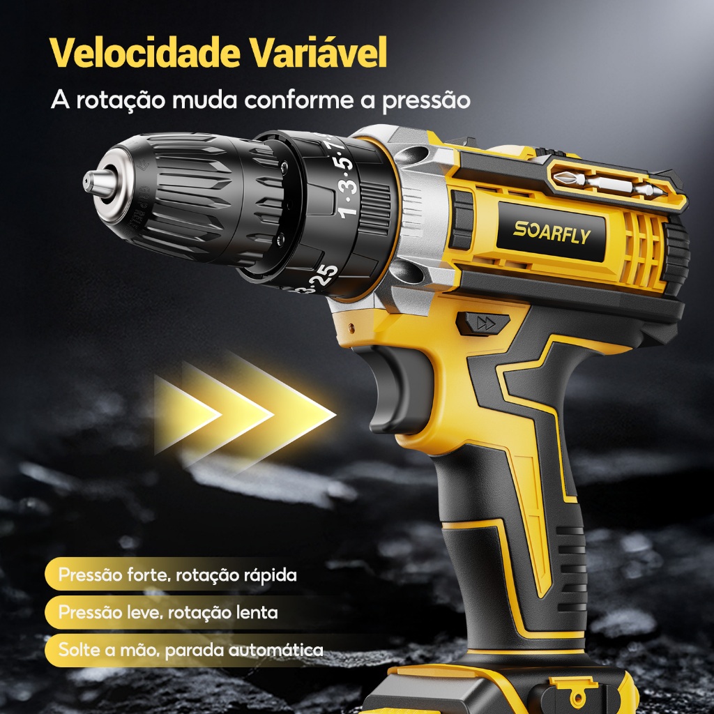 SOARFLY Parafusadeira Furadeira 48V 2 Baterias Com Maleta e Acessórios Completo 28pcs 220V/110V — foto 4