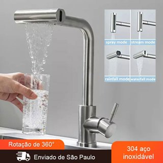 INOX 304 Torneira Cozinha Gourmet Misturadora Quente E Fria Rotação de 360 Com Spray Flexível 4modos em Oferta na Shopee
