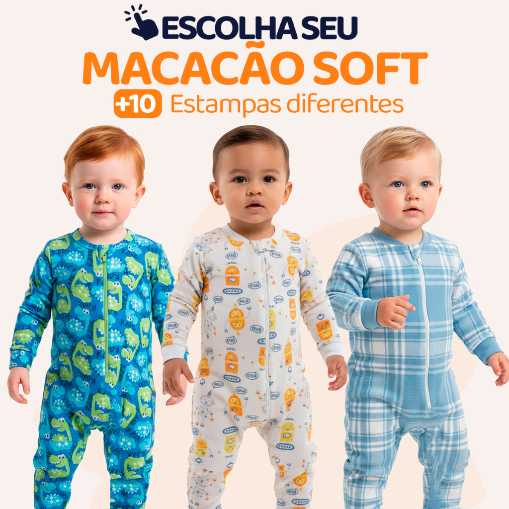 Escolha Macacão Bebe Menino Roupa Inverno Soft Peluciado Com Zíper Quentinho e Confortável, Safari, Astronauta, Leão L09 em Oferta na Shopee
