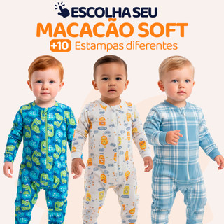 Escolha Macacão Bebe Menino Roupa Inverno Soft Peluciado Com Zíper Quentinho e Confortáve…