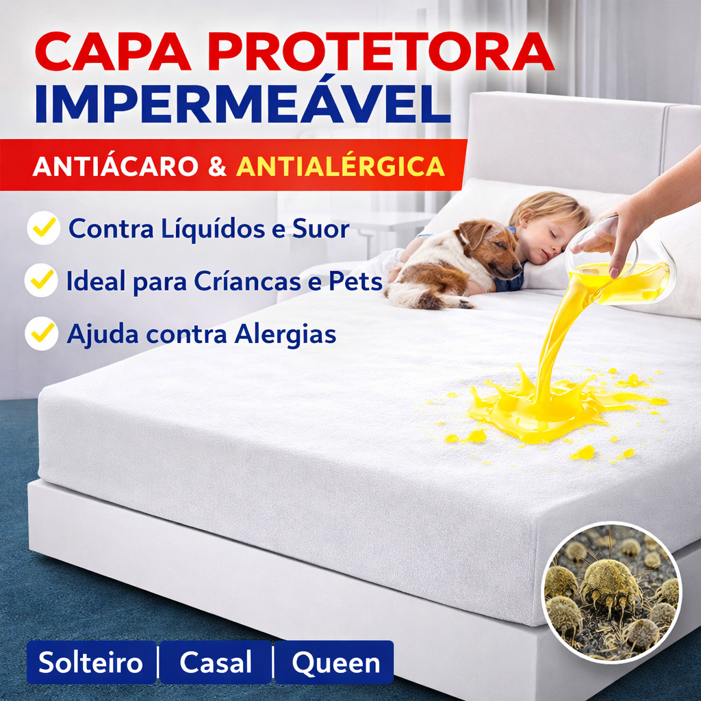 Capa Protetora Colchão Impermeável Solteiro Casal Queen Antiácaro Proteção Contra Líquidos Suor Xixi
