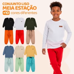 Kit 4 Peças Conjunto Camiseta Manga longa e Calça Moletom Infantil Meia Estação Masculino Bebê Roupa Inverno