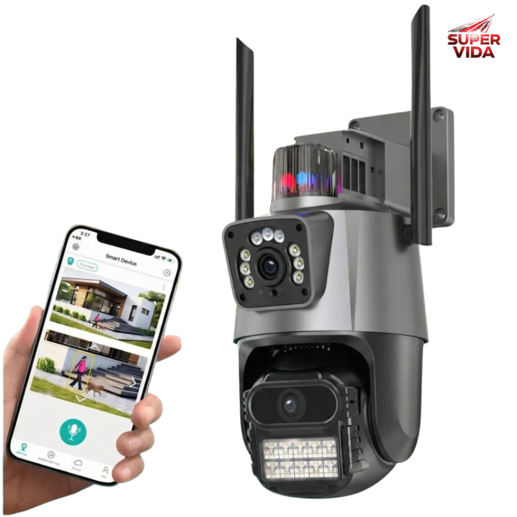 Câmera De Segurança Wi-Fi Leboss LB-CA245 Lente Dupla Externa IP66 PTZ Visão Noturna Colorida ICSEE
