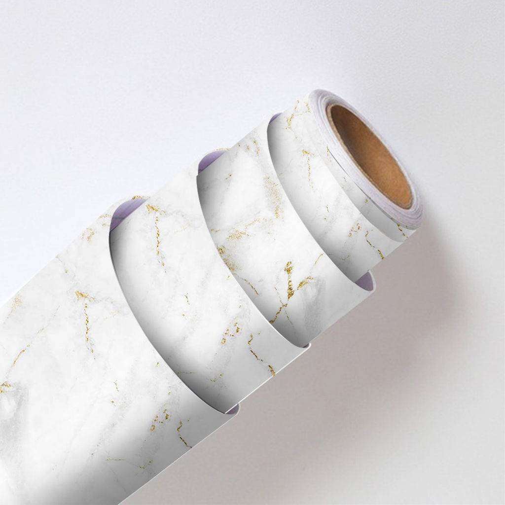 Papel De Parede Para Quarto Adesivo de Mármore Branco e Dourado Lavável Para Sala Cozinha Vinílico | Autoadesivo