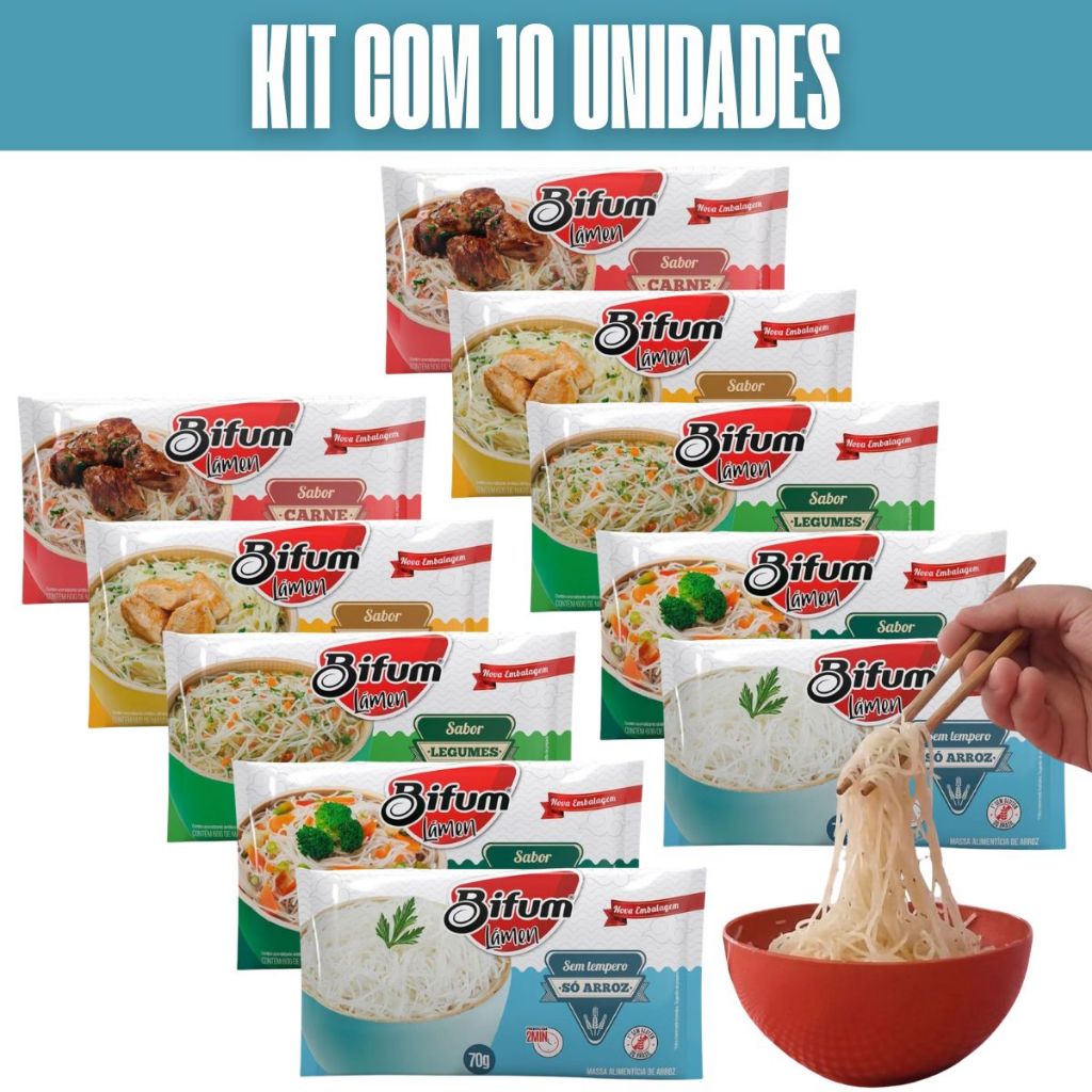 Kit com 10 e 5 Unidades de Lámen Instantâneo Bifum Macarrão de Arroz Sem Glúten Leve 67g em Oferta na Shopee