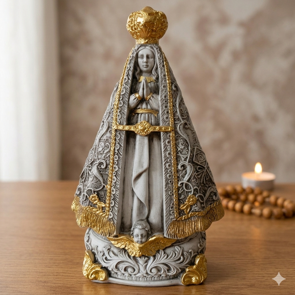 Nossa Senhora Aparecida Barroca 24cm Estatueta em Gesso Marmorizado Imagem Sacra Decorativa em Oferta na Shopee
