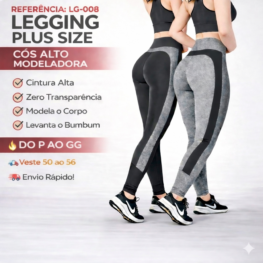 Calça Legging Plus Size Feminina Cós Alto Levanta Bumbum Suplex Academia G1 G2 G3 Veste 50 52 54 56