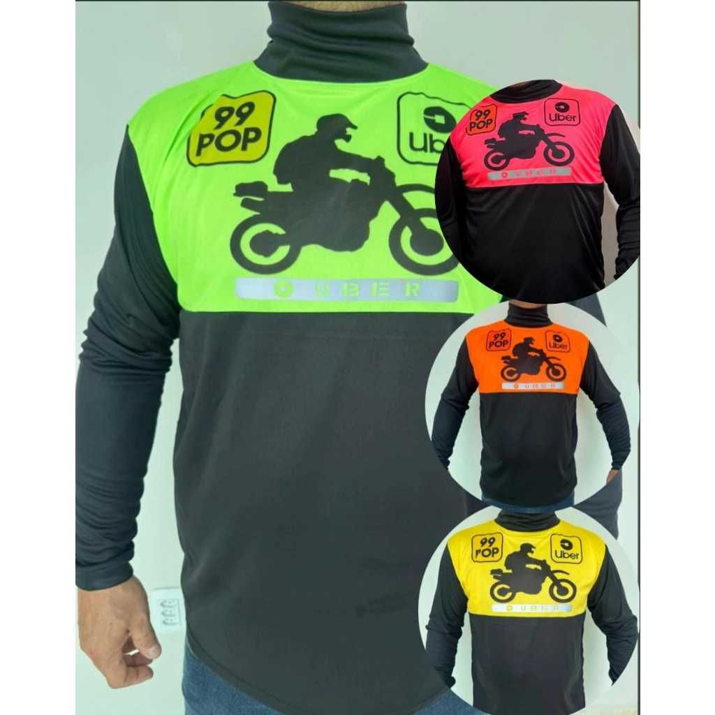 CAMISA BLUSA NEON APP MOTO UBER 99 MANGA LONGA GOLA ALTA COM FAIXA REFLETIVA em Oferta na Shopee