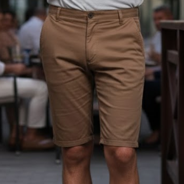 Bermuda Masculina Marrom em Sarja Premium Slim com Elastano Casual Confortável Alta Qualidade Masculino