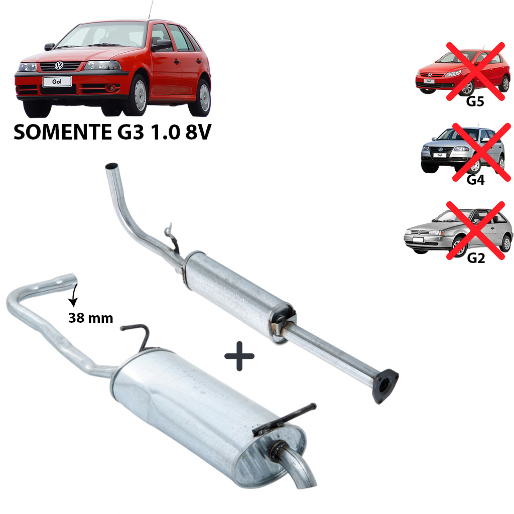 Kit Escapamento Intermediario + Traseiro Gol G3 1.0 8v 2002 á 2005