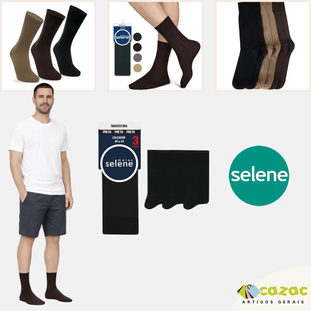 Kit 3 Pares Meia Selene Cano Longo Masculina Lisas Algodão Original Premium 39 ao 43 em Oferta na Shopee