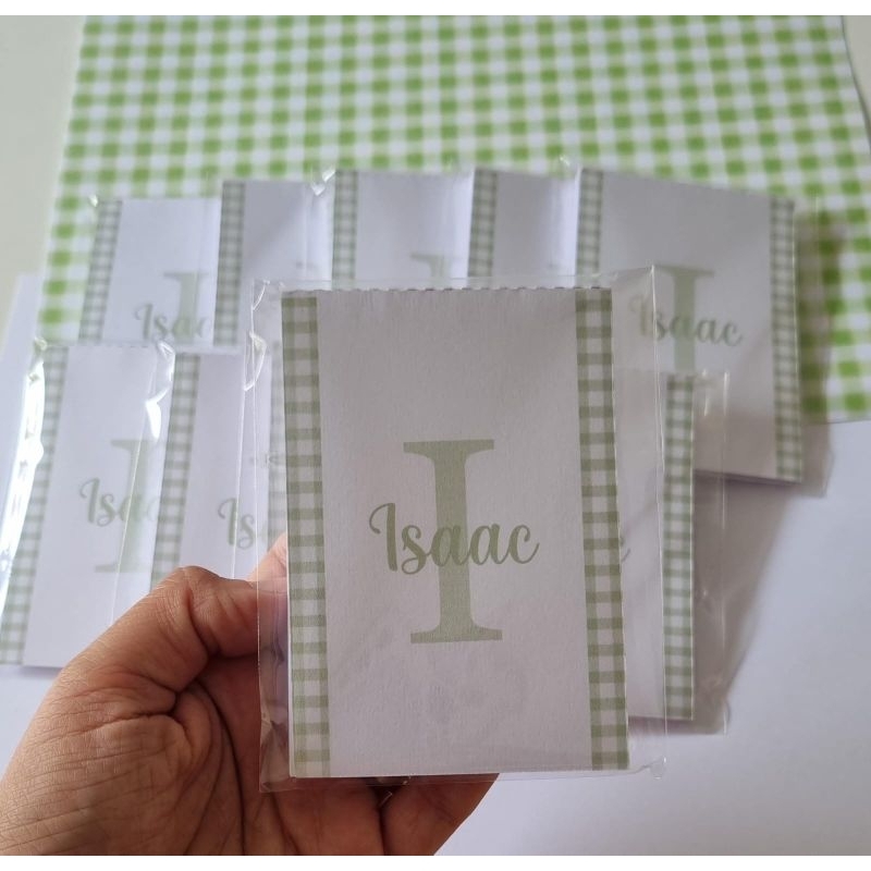 kit Lembrancinha Maternidade Xadrez Verde Nome e Inicial do bebê Bloquinho Personalizado Lembrança Nascimento