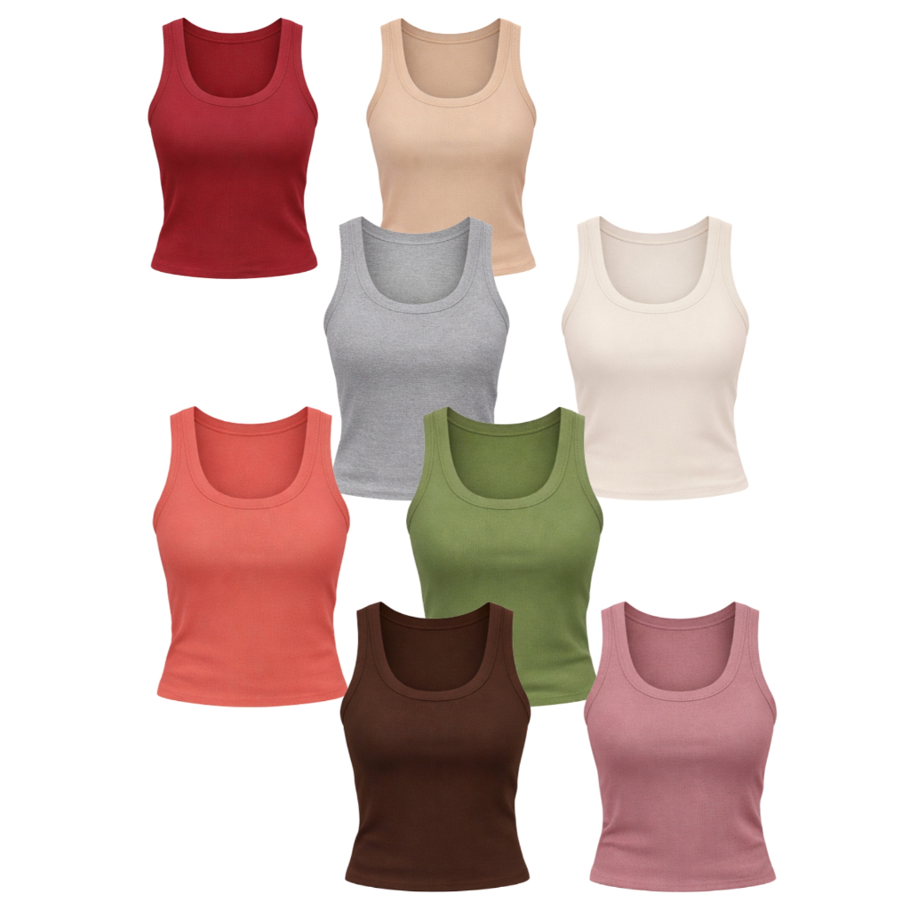 KIT 7 Camiseta Regata Feminina Canelada Lisa Ribana Camiseta Básica Blusa Regata Casual