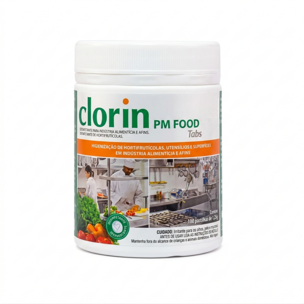 Clorin PM FOOD Tabs Sanitizante Profissional para Alimentos Elimina 99,99% Vírus e Bactérias