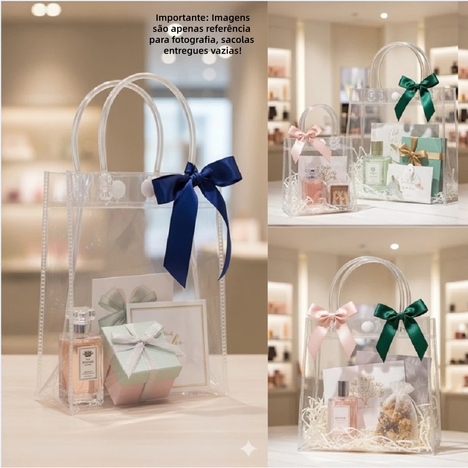 Kit Com 5/10/20 Sacola PVC Transparente com Alça e Botão Tamanho Variação - Ideal para Brindes, Festas e Casamentos. em Oferta na Shopee