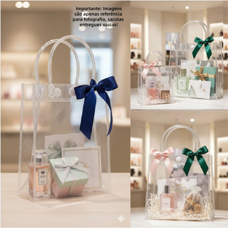 Kit Com 5/10/20 Sacola PVC Transparente com Alça e Botão Tamanho Variação - Ideal para Brindes, Festas e Casamentos. em Oferta na Shopee