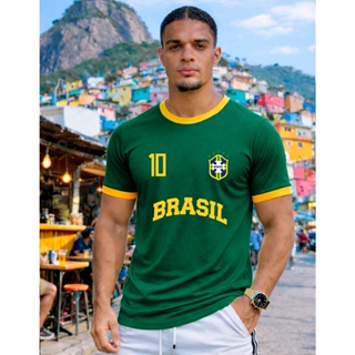 Camiseta Brasil Copa do Mundo Brasil Curva Masculina Streetwear Algodão 26.1 em Oferta na Shopee