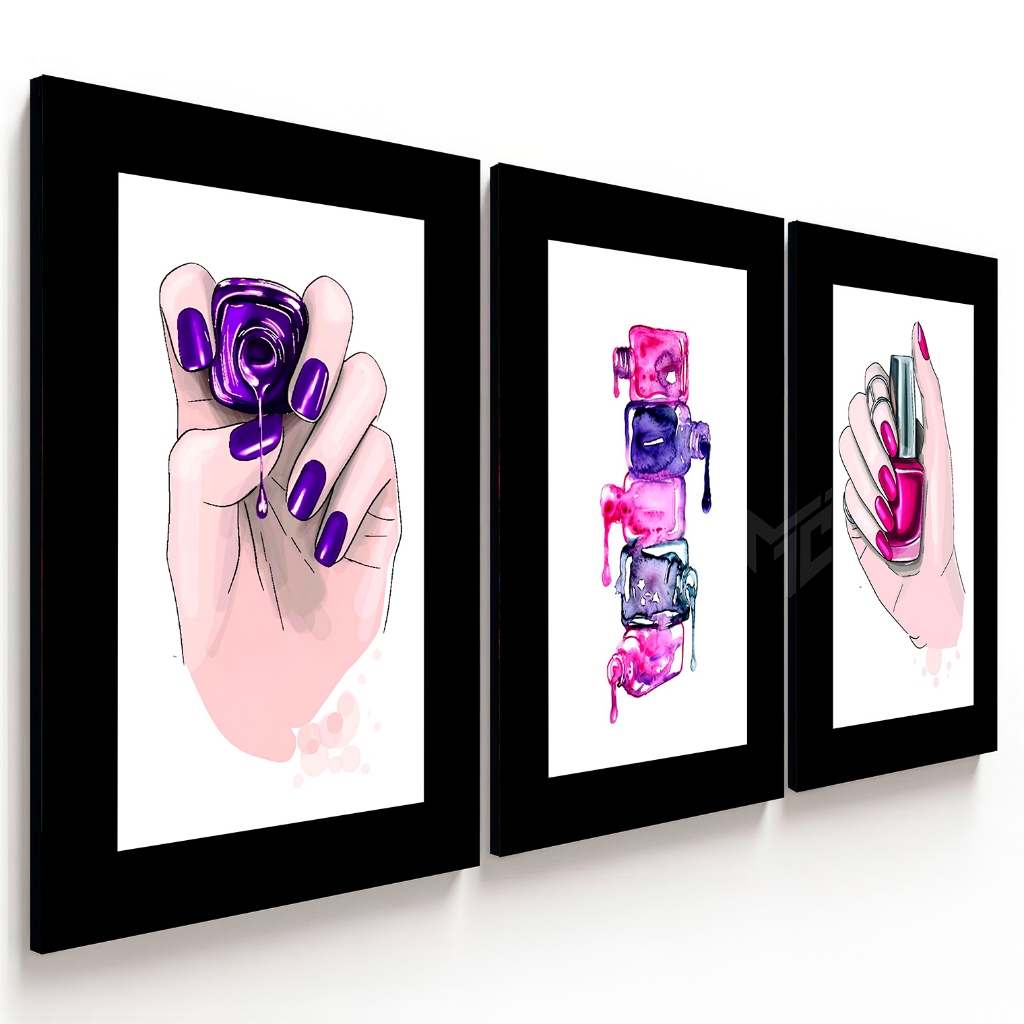 Kit 3 Quadros Decorativos Nail Designer Studio Manicure Sala Recepção