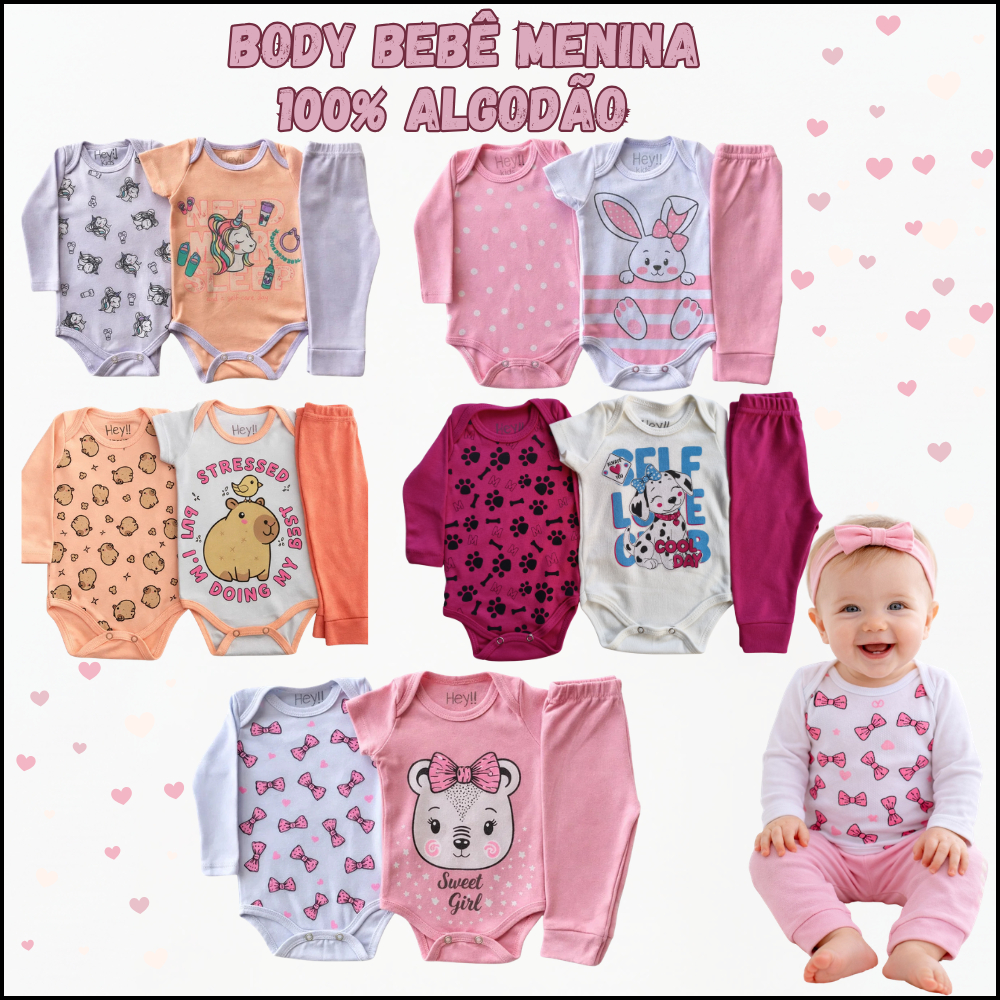 Body de bebê menina sortido conjunto para bebê roupa de bebê tamanho RN ao GG em Oferta na Shopee