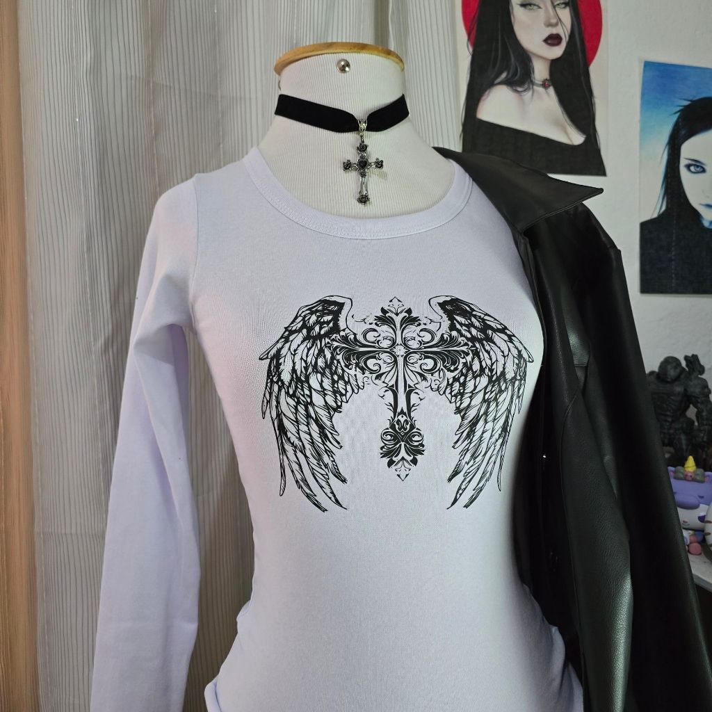 Blusa Y2k Feminina Grunge Goth Alternativo de cruz Punk Emo Punk Dark Affliction