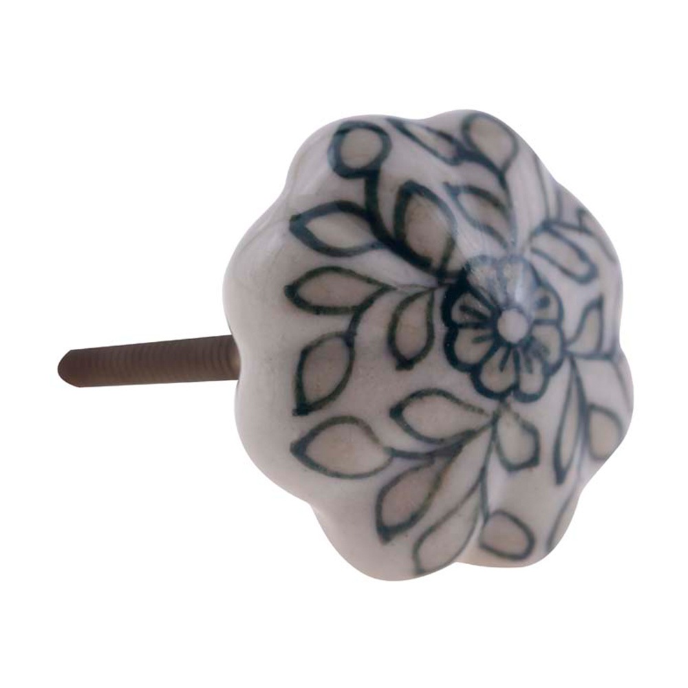 KIT 15 Puxadores Cerâmica Floral Branco Pintura Porta Móveis Gaveta Restauração