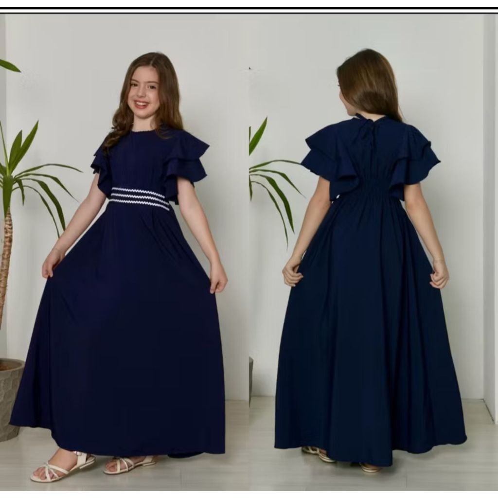 Vestido Longo Infantil Juvenil Mangas Morcego Moda Infantil