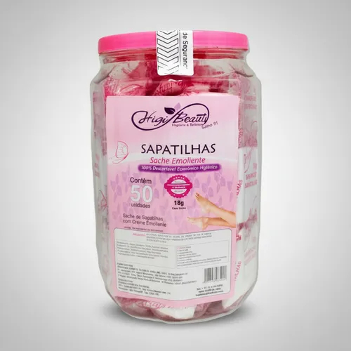 Pote Sapatilhas Com Creme Emoliente 50 Pares Kit Pedicure HIGIBEAUTY