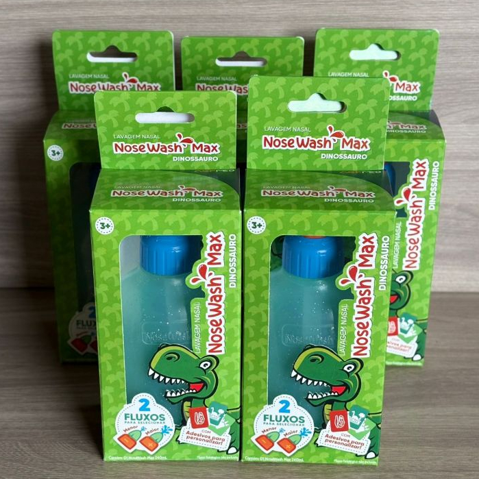 Kit c/5 Lavadores Nasal Max 240ml Dinossauro com Controle de Fluxo e Bico Supersoft – NoseWash