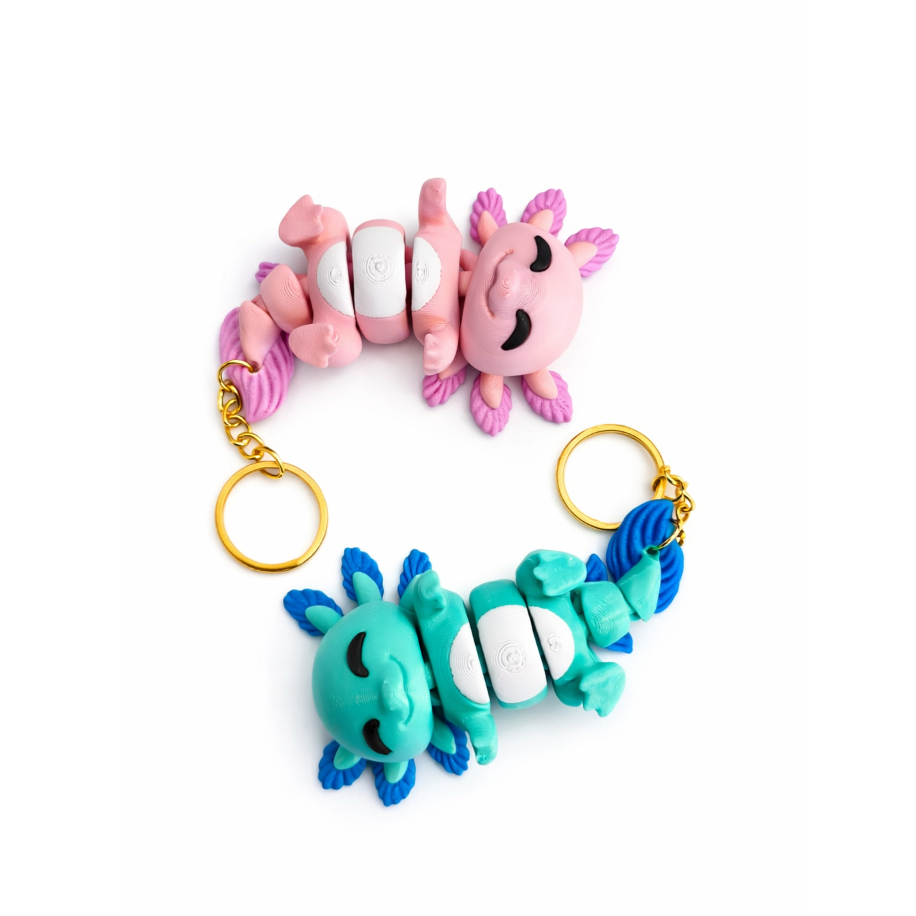 CHAVEIRO ÍMA DUPLA/CASAL AXOLOTE ARTICULADO COM ATRAÇÃO MAGNÉTICA- FIDGET ANTI-STRESS FOFO BONECO FLEXÍVEL DIVERTIDO