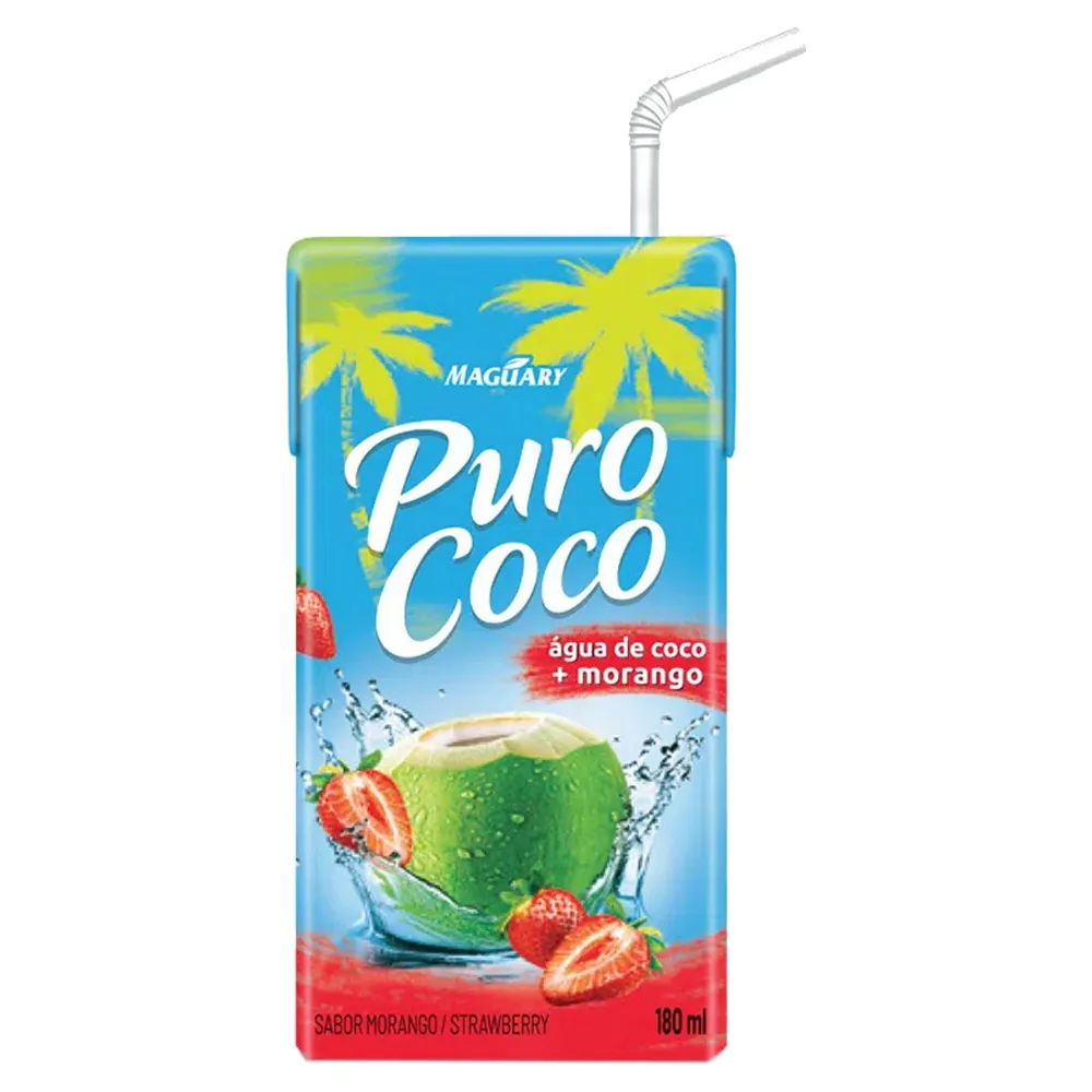 Água de Coco Puro Coco Morango 180ml - Bebida Prática e Saudável