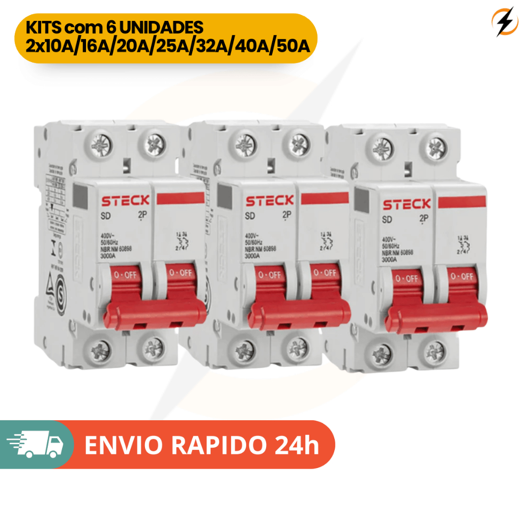 Kits 6 Disjuntor Bipolar Steck Curva C (10a - 50a) em Oferta na Shopee