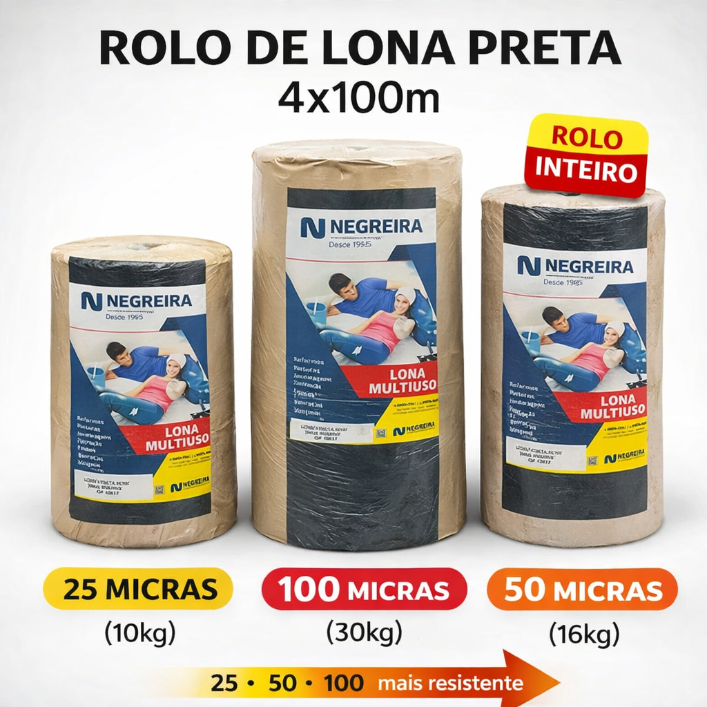 Lona Polietileno Preta 4x100m Rolo Fechado, Bobina 10kg, 16kg e 30kg Pintura, Construção, Obra