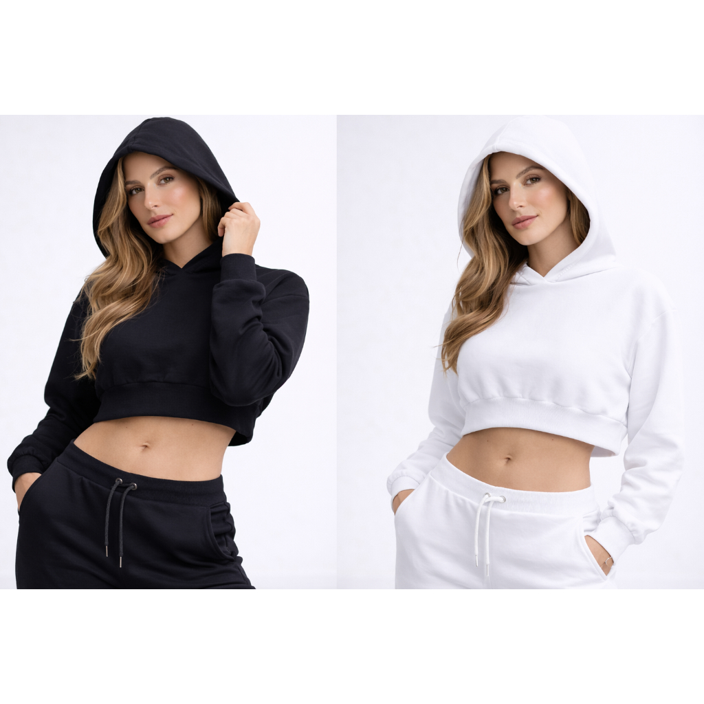 Cropped de Moleton Blusa Curta Moda Inverno 2022 Blogueirinha PROMOÇAO