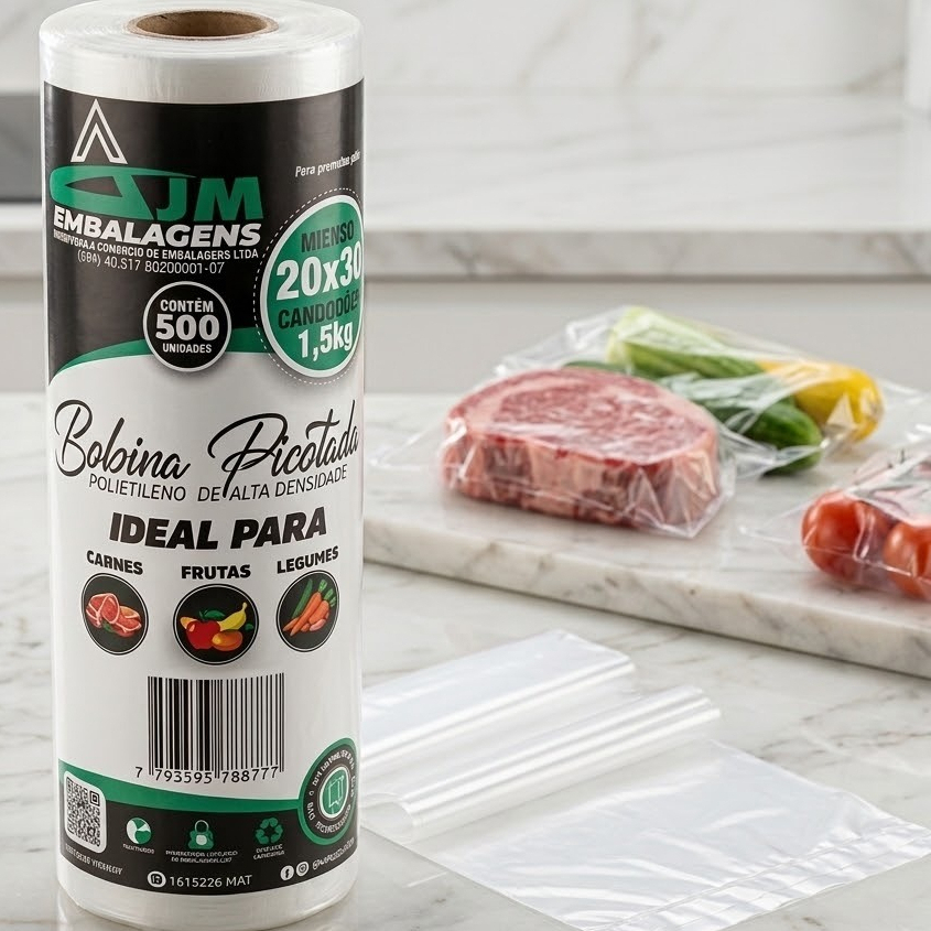 Bobina Sacos Plásticos Picotados 500 Unidades Transparente para Freezer Geladeira Mercado Hortifrut