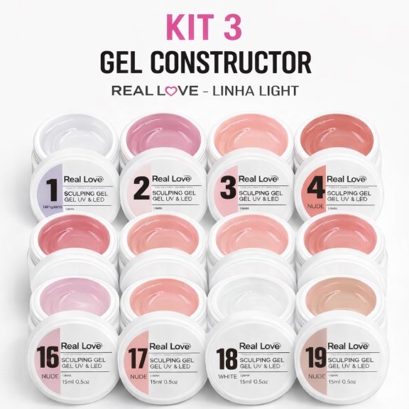 Kit 3 Gel Real Love Linha Light 15ml Autonivelante Para Fibra De Vidro E Blindagem Nail Designer